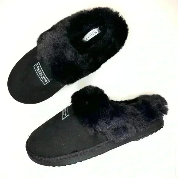 London Fog Womens JOSLYN FAUX FUR BLACK SLIPPERS (New Without Tags ) - Picture 6 of 7